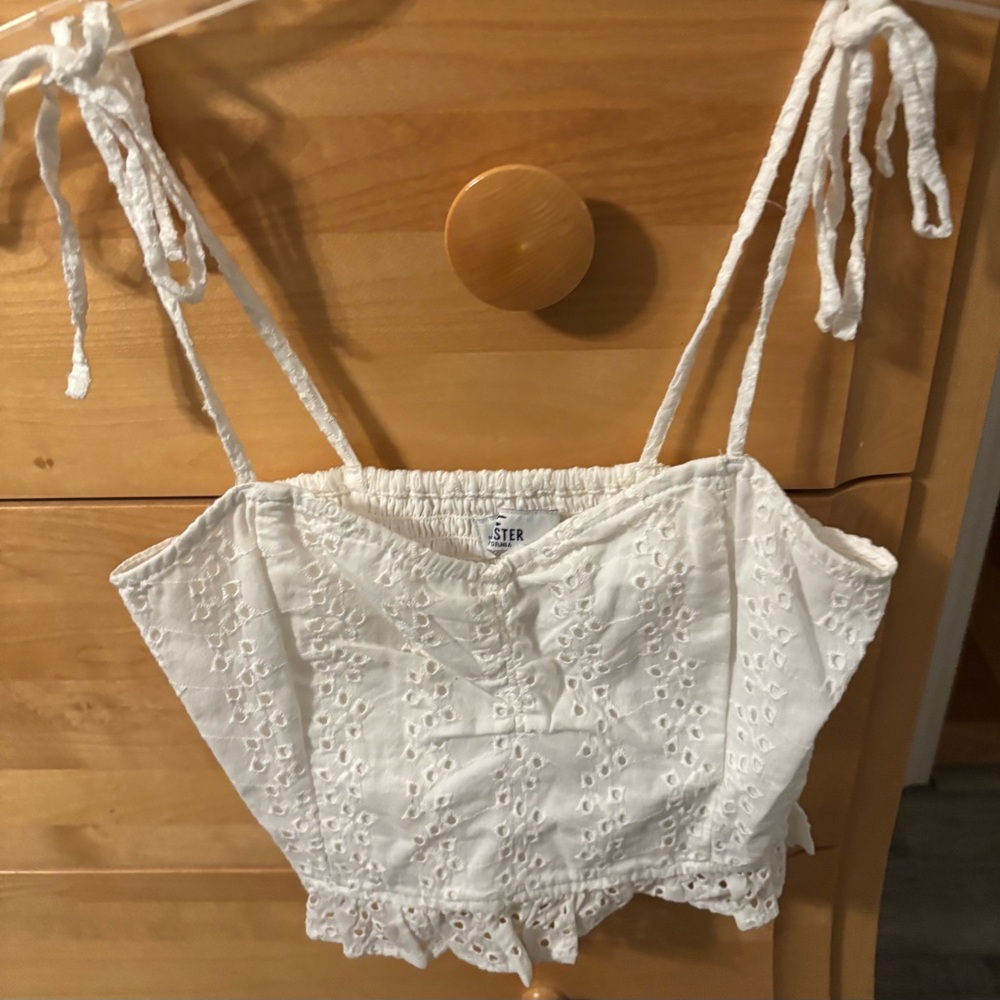 Hollister White Eyelet Tie-Strap Crop Top
